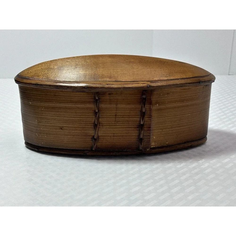 Thai AKHA Hill Tribe Bamboo Mulberry Wood Oval Tobacco Box 4.5”